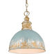 Alison 1 Light 12 inch Vintage Gold Pendant Ceiling Light in Teal, Medium